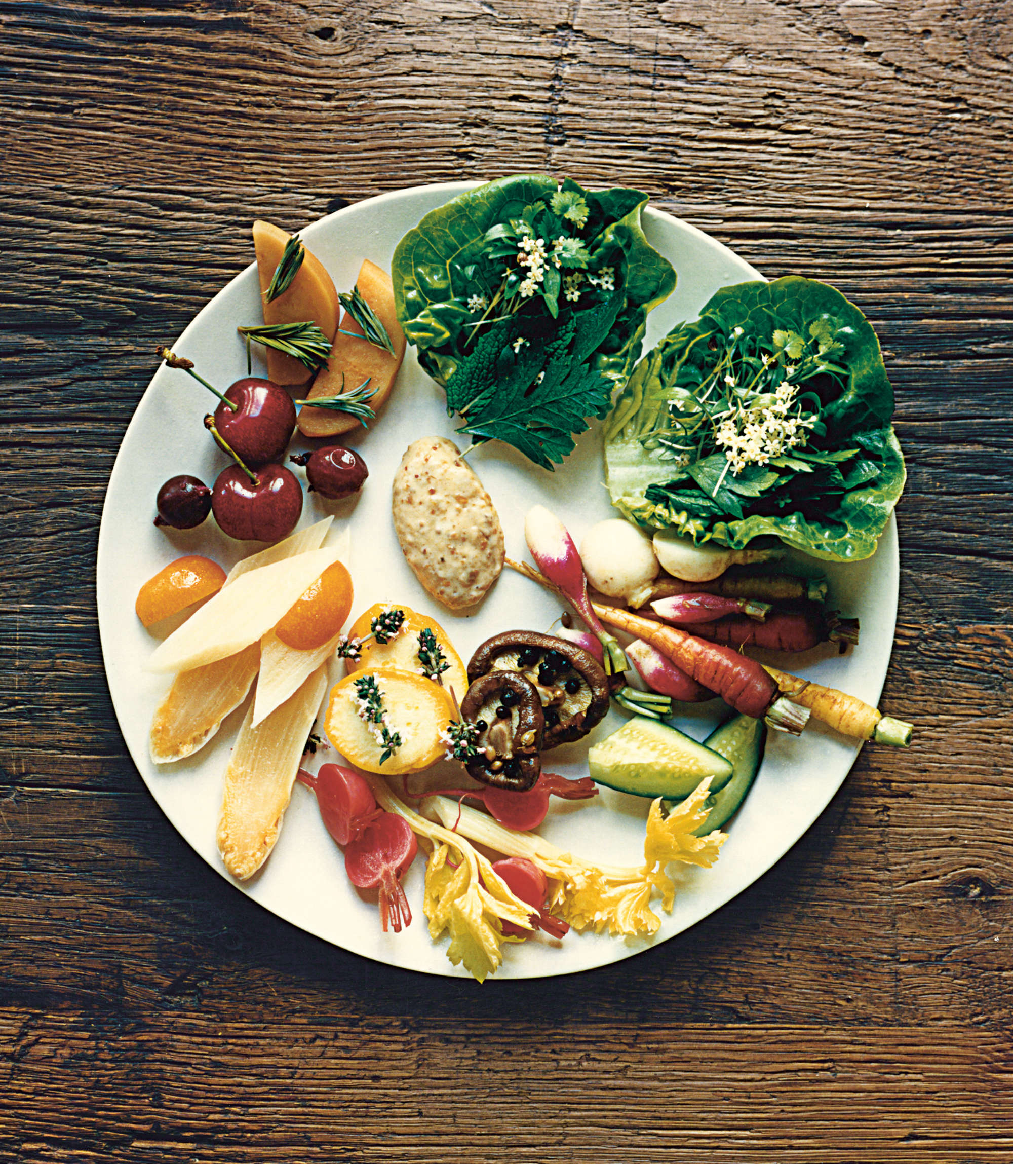 Crudités with red rice miso mayonnaise, at Septime