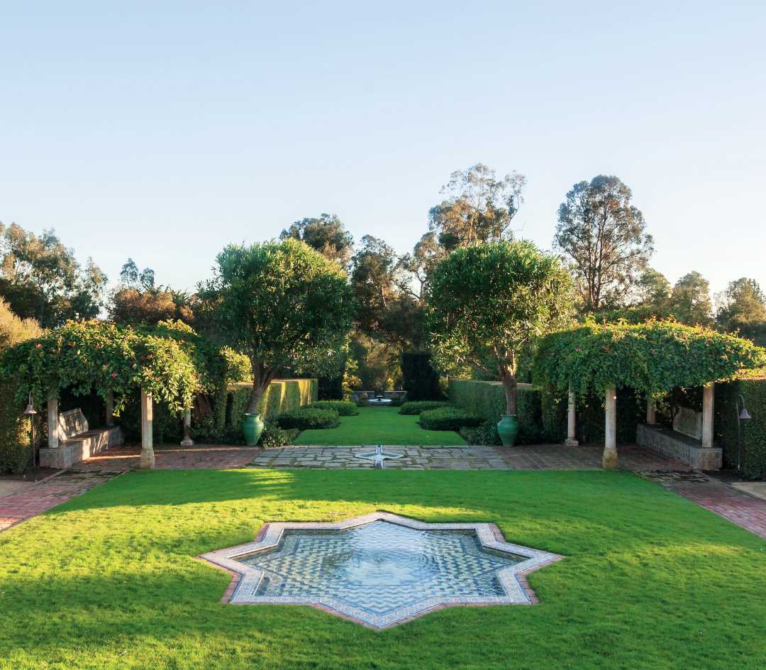 Spanish Colonial Revival Garden. The Casa del Herrero (House of the Blacksmith), Montecito, near Santa Barbara, California, USA. Open to the public. 