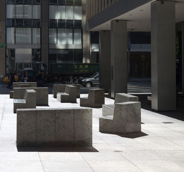 Urban Plaza North 1985 Chairs and settees in granite  - Scott Burton