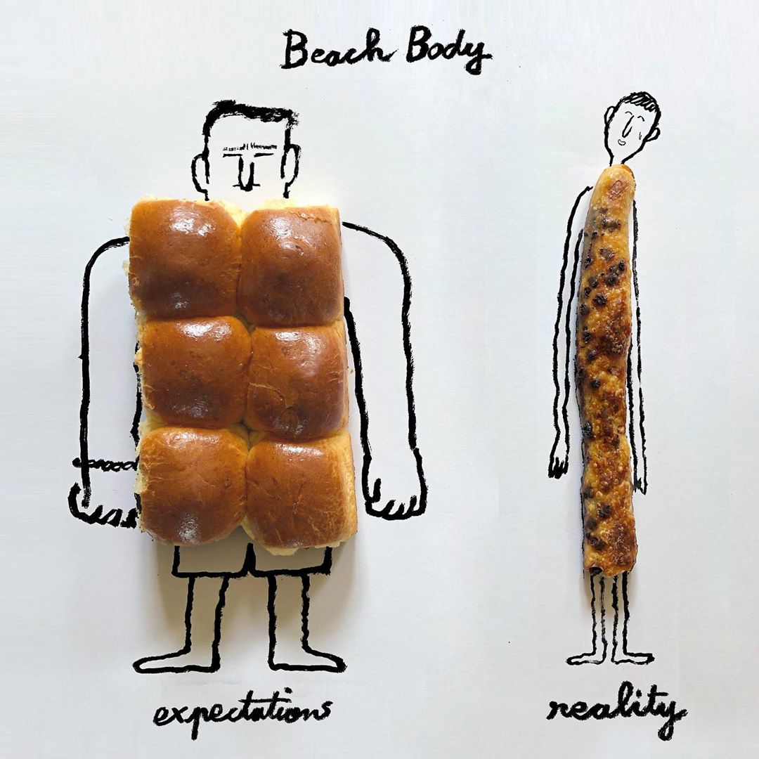 Jean Jullien's take on the fantasy and the reality of beach body preparation