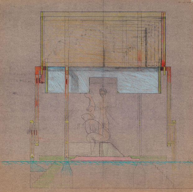 Brion Cemetery Meditation Pavilion drawing - Carlo Scarpa