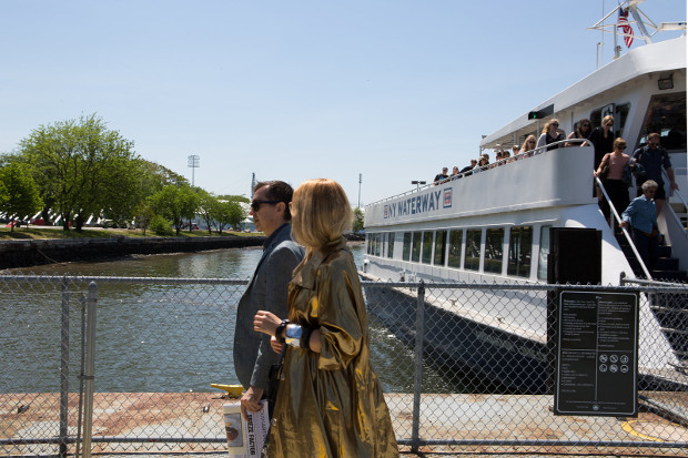 Frieze fair-goers arrive on Randall's Island. Photograph by Marco Scozzaro. Courtesy of Marco Scozzaro/Frieze.