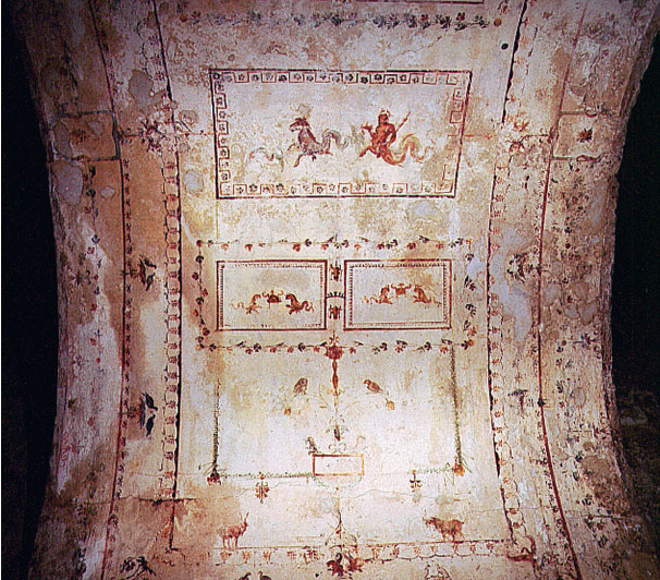 Ceiling fresco with grotesques in the form of imaginary sea creatures and bulls, from the emperor Nero’s Domus Aurea, ‘Golden House’, c. ad68, rediscovered in the Sixteenth Century