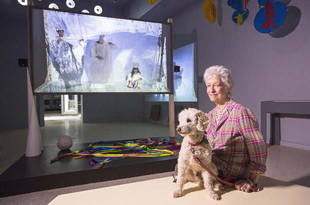 Joan Jonas and her dog Ozu. Photo by Moira Ricci