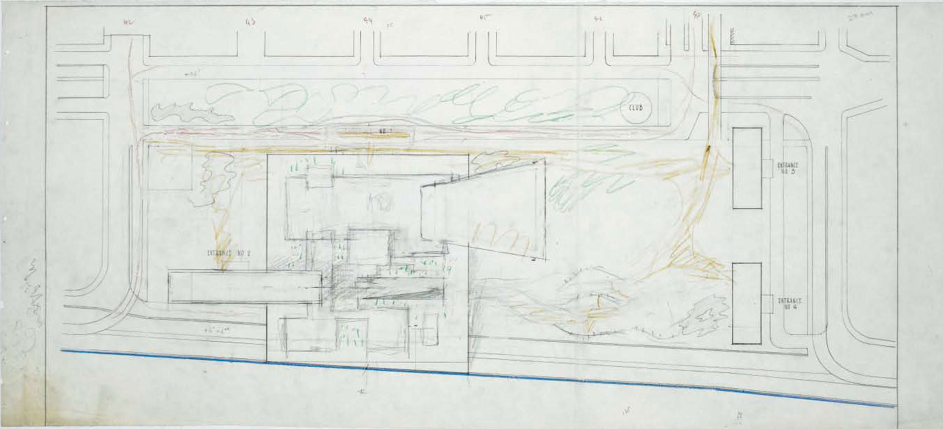 Site plan, UN headquarters, 1947, by Le Corbusier. From Le Corbusier Le Grand