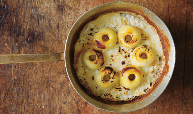 Poached Apples with Rice Pudding