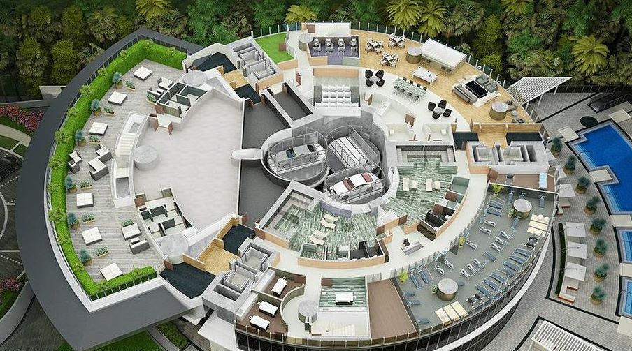 The roof garden on top of the Porsche Design Tower, Florida