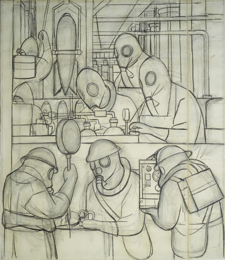 Manufacture of Poisonous Gas Bombs (Detroit Industry north wall), (1932), by Diego Rivera