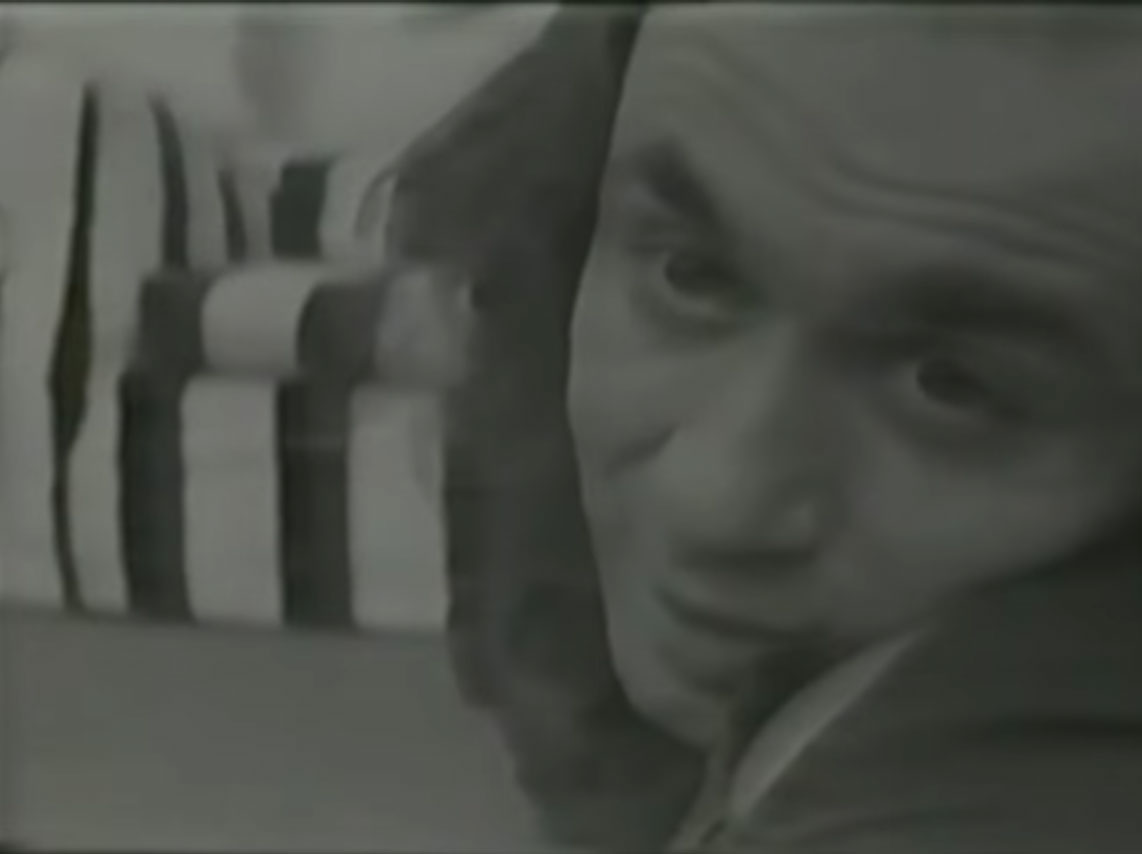 A still from Theme Song, 1973 by Vito Acconci. Video, black and white, sound, 33 min. 15 sec.