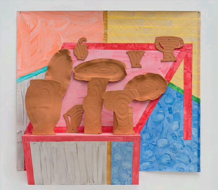 Betty Woodman, The Kitchen Table, 2014 Glazed earthenware, epoxy resin, lacquer, acrylic paint, canvas, wood. Courtesy   the artist, Isabella Bortolozzi Galerie, Berlin, Galerie Francesca Pia, Zurich,   David, Kordansky gallery, Los Angeles, Salon 94, New York / Photo: Jeff   Elstone